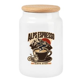 Alps Road Cycling Espresso Cafe Stop - Cookie Jar with Wooden Lid - white - Front