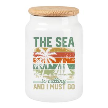 La mer m’appelle et je dois y aller marin, voile Capta. - Boîte à biscuits avec couvercle en bois - blanc - Devant