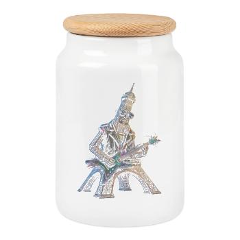 Eiffel Tower plays electric guitar - Cookie Jar with Wooden Lid - white - Front