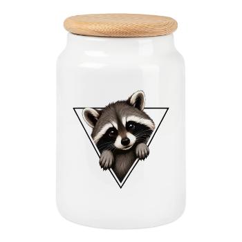 Raccoon in a triangle - Cookie Jar with Wooden Lid - white - Front