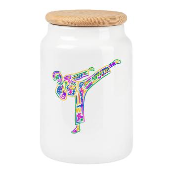 Taekwondo Arts martiaux Karaté Colorés pour enfants - Boîte à biscuits avec couvercle en bois - blanc - Devant