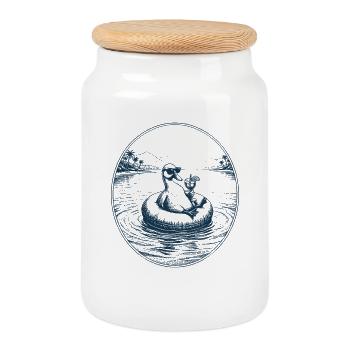 Duck with cocktail - Cookie Jar with Wooden Lid - white - Front