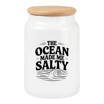 The Ocean Made Me Salty - Cookie Jar with Wooden Lid - white - Front