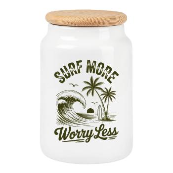 Surfez plus, inquiétez-vous, moins de vagues de vacances d’été - Boîte à biscuits avec couvercle en bois - blanc - Devant