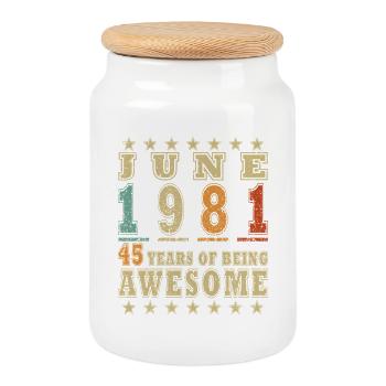 45. Geburtstag Geschenk Legende Juni Jahrgang 1981 - Keksdose mit Holzdeckel - Weiß - Vorne