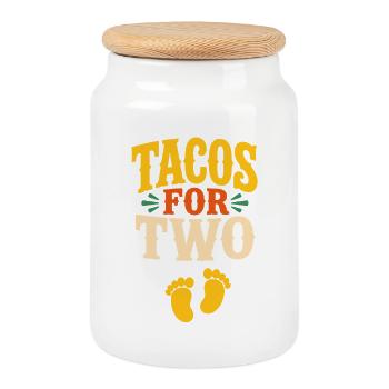Femme enceinte adore les tacos pour deux (grossesse) - Boîte à biscuits avec couvercle en bois - blanc - Devant