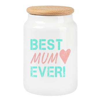 Best Mum Ever Birthday Gift for Mom - Cookie Jar with Wooden Lid - white - Front