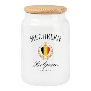 Mechelen Belgium Coat of Arms Crown – Travel Souvenir - Cookie Jar with Wooden Lid - white - Front