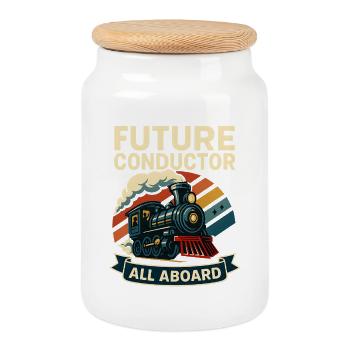Future Conductor Train - Cookie Jar with Wooden Lid - white - Front