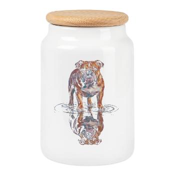 Reflet de l’eau du bouledogue - Boîte à biscuits avec couvercle en bois - blanc - Devant