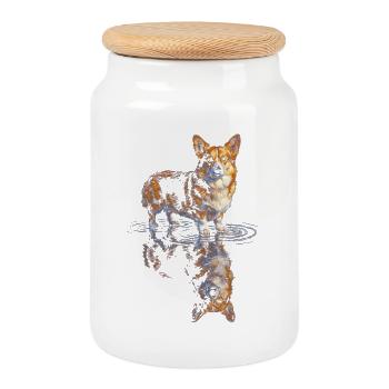 Wasserreflex Corgi  - Keksdose mit Holzdeckel - Weiß - Vorne