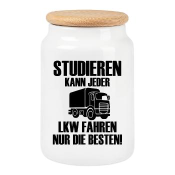 Studieren kann jeder LKW fahren nur die besten  - Keksdose mit Holzdeckel - Weiß - Vorne