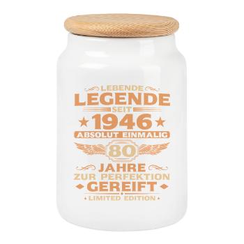 Absolut Einmalig 1946 – 80. Geburtstag Retro - Keksdose mit Holzdeckel - Weiß - Vorne