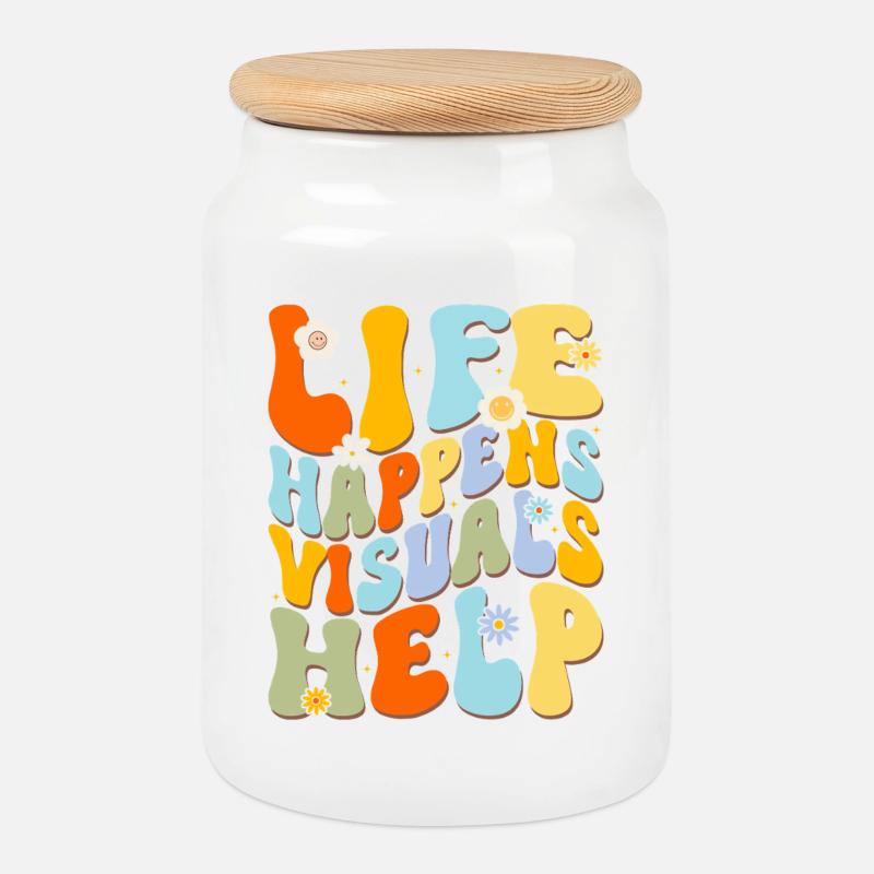 Joie de vivre des lettres colorées - Boîte à biscuits avec couvercle en bois - blanc