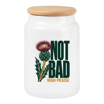 Scottish Dry Humor Not Bad High Praise Thistle - Cookie Jar with Wooden Lid - white - Front