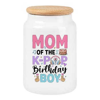 Maman du garçon anniversaire de la K-Pop - Boîte à biscuits avec couvercle en bois - blanc - Devant