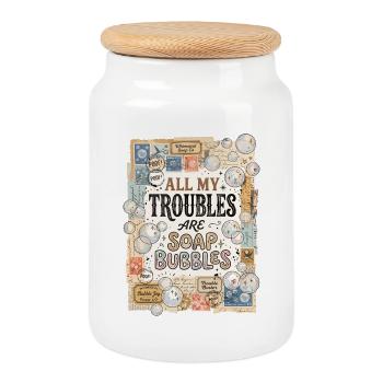 Tous mes soucis sont des bulles de savon - Boîte à biscuits avec couvercle en bois - blanc - Devant