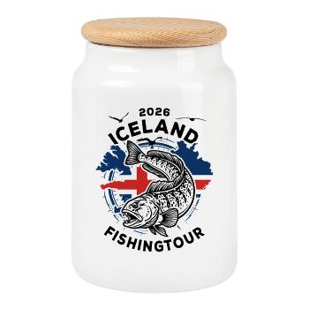 Voyage de pêche en Islande | Loup de mer 2026 - Boîte à biscuits avec couvercle en bois - blanc - Devant