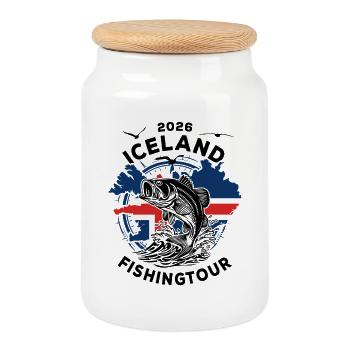 Voyage de pêche en Islande | Don 2026 - Boîte à biscuits avec couvercle en bois - blanc - Devant