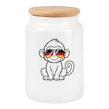 German flag monkey german Germany monkey - Cookie Jar with Wooden Lid - white - Front