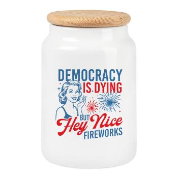 Democracy Dying Nice Fireworks Humor - Cookie Jar with Wooden Lid - white - Front