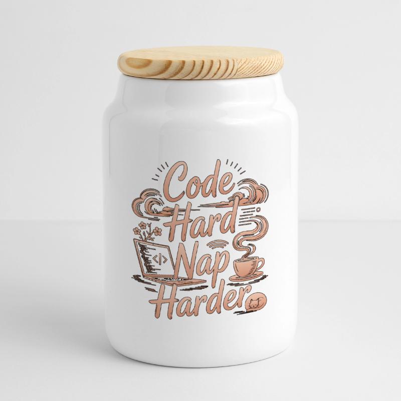Remote Developer Code Hard Nap Harder Remote Coder Keksdose mit Holzdeckel