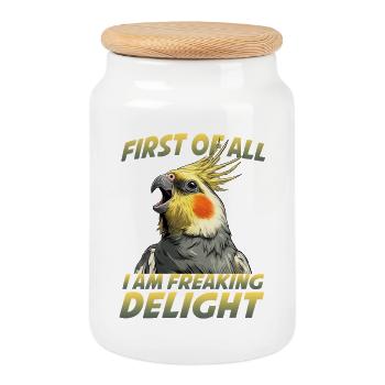 Cockatiel Parrot Pet Bird Australian Parakeet - Cookie Jar with Wooden Lid - white - Front