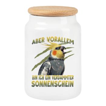 Nymphensittich Vogelhalter exotischer Papagei - Keksdose mit Holzdeckel - Weiß - Vorne