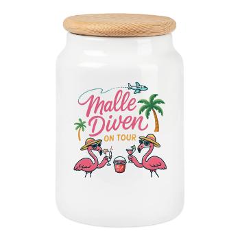 Malle Divas On Tour Women's Flamingo Mallorca Party - Cookie Jar with Wooden Lid - white - Front