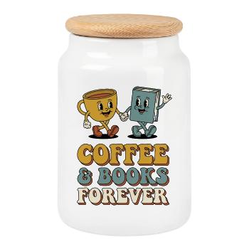 Coffee Books Good Moods Retro Bookworm - Cookie Jar with Wooden Lid - white - Front
