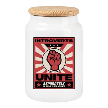 Introvertierte schließen sich zusammen - Keksdose mit Holzdeckel - Weiß - Vorne
