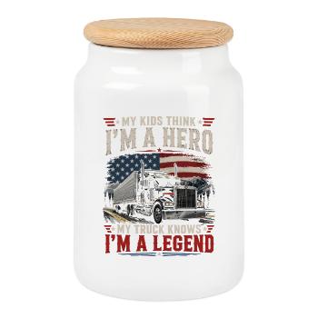 Papa Camionneur USA Drapeau américain - Boîte à biscuits avec couvercle en bois - blanc - Devant