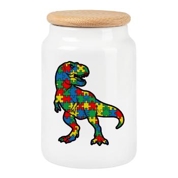 Autism Dinosaur T-Rex Child - Cookie Jar with Wooden Lid - white - Front