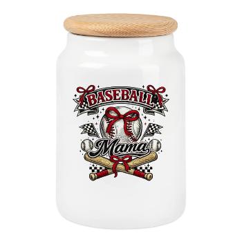 Baseball Mom: Retro Mama Baseball Gift - Cookie Jar with Wooden Lid - white - Front