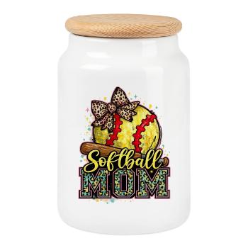 Softball-Mama: Trendige Mama-Softball-Geschenk - Keksdose mit Holzdeckel - Weiß - Vorne