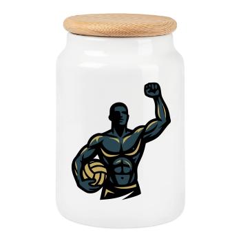 Équipe d’athlètes musculaires des joueurs de beach-volley-ball - Boîte à biscuits avec couvercle en bois - blanc - Devant