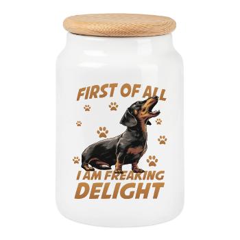 Sausage Dog Dachshund Shorthair Dachshund Dachshund Teckle - Cookie Jar with Wooden Lid - white - Front