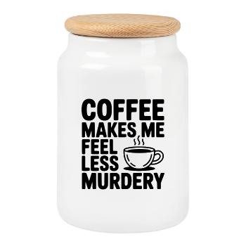 Coffee Makes Me Feel Less Murdery - Cookie Jar with Wooden Lid - white - Front