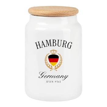 Hamburg Deutschland Wappen Krone – Reise Souvenir - Keksdose mit Holzdeckel - Weiß - Vorne