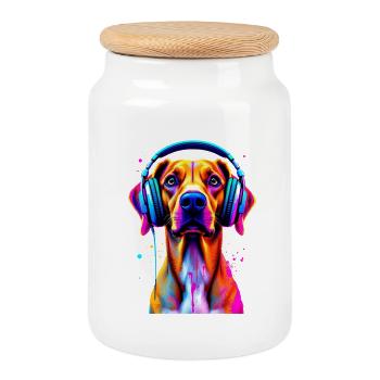 Viszla avec un casque - Boîte à biscuits avec couvercle en bois - blanc - Devant