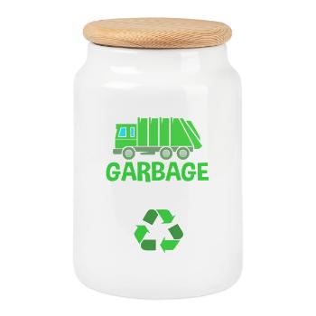 Garbage Can Garbage Truck Garbage Truck Garbage Man - Cookie Jar with Wooden Lid - white - Front