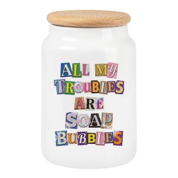 All My Troubles Are Soap Bubbles - Cookie Jar with Wooden Lid - white - Front