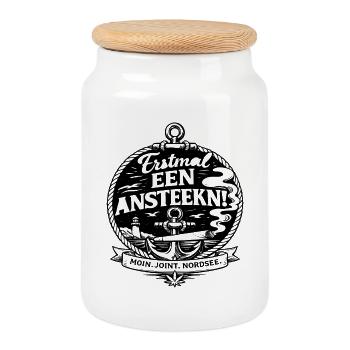 Plattdeutsch Kiffer Humor Nordsee Moin Spruch - Keksdose mit Holzdeckel - Weiß - Vorne