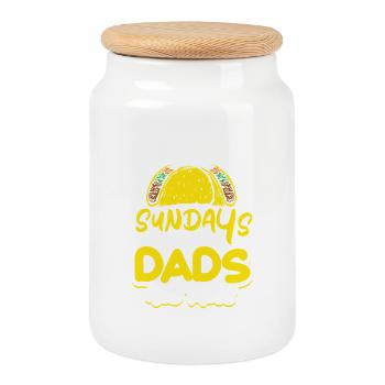 Le dimanche, c’est pour les papas, les tacos, papa, les hommes - Boîte à biscuits avec couvercle en bois - blanc - Devant