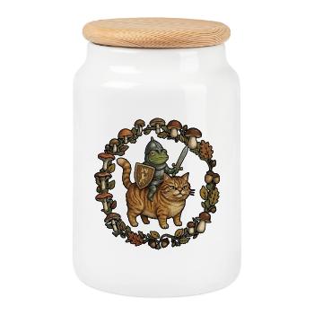 Medieval Frog On Cat Ren Faire Medieval Knight - Keksdose mit Holzdeckel - Weiß - Vorne