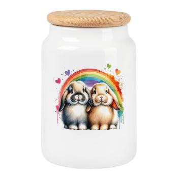 Zwergwidder Kaninchen Geschenk - Keksdose mit Holzdeckel - Weiß - Vorne