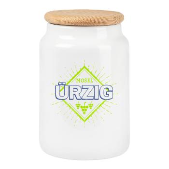 Ürzig an der Mosel mit Retro Weintrauben Souvenir - Keksdose mit Holzdeckel - Weiß - Vorne