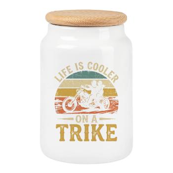 Life Is Cooler On A Trike Motorrad Vintage - Keksdose mit Holzdeckel - Weiß - Vorne