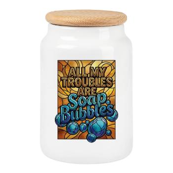 Tous mes soucis sont des bulles de savon - Boîte à biscuits avec couvercle en bois - blanc - Devant