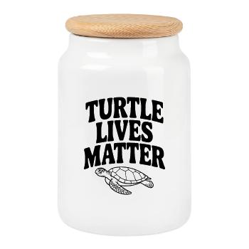 Turtle Lives Matter - Cookie Jar with Wooden Lid - white - Front